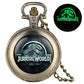 Unique Luminous Quartz Pocket Watch Classic Jurassic Park Theme Display Necklace Pendant Clock Gifts for Men Women Children