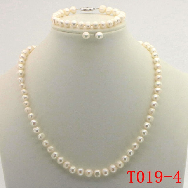 WUBIANLU Purpel Pearl Necklace Sets Fish Clasp 7-8mm Necklace 18 Inch Bracelet 7.5 Inch Earring Women Jewelry Making Design