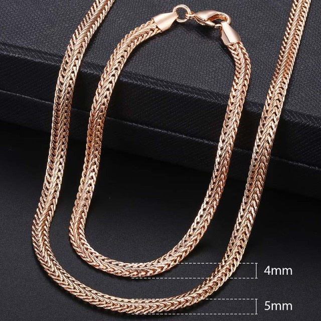 Men Women's Jewelry Set 585 Rose Gold Bracelet Necklace Set Double Curb Cuban Weaving Bismark Chain 2021 Wholesale Jewelry KCS04