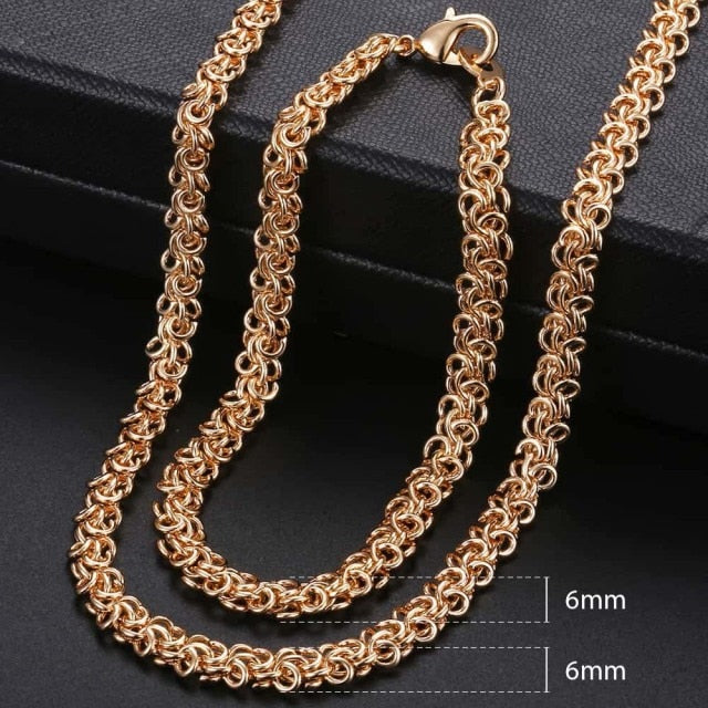 Men Women's Jewelry Set 585 Rose Gold Bracelet Necklace Set Double Curb Cuban Weaving Bismark Chain 2021 Wholesale Jewelry KCS04