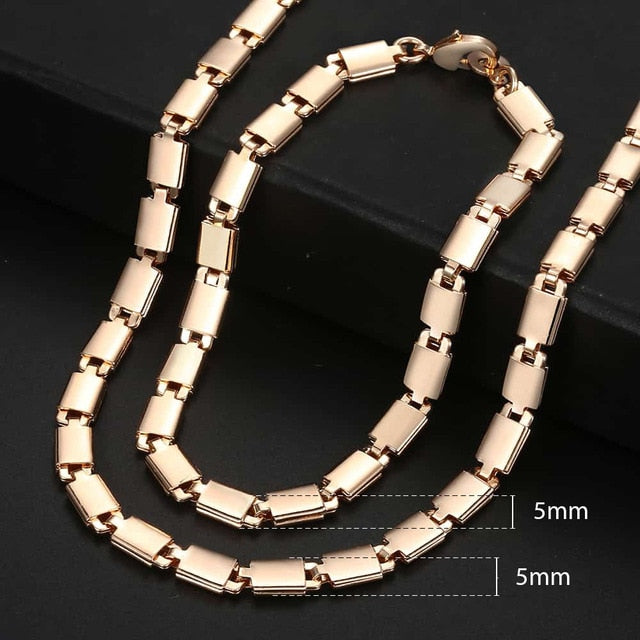 Men Women's Jewelry Set 585 Rose Gold Bracelet Necklace Set Double Curb Cuban Weaving Bismark Chain 2021 Wholesale Jewelry KCS04