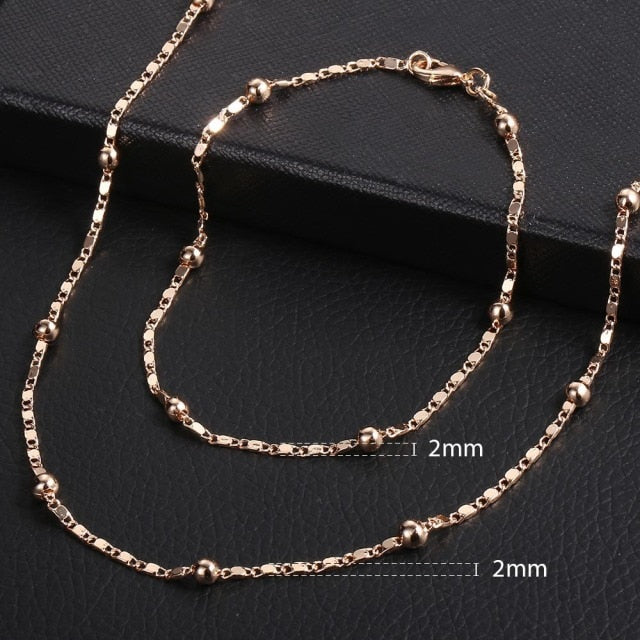 Men Women's Jewelry Set 585 Rose Gold Bracelet Necklace Set Double Curb Cuban Weaving Bismark Chain 2021 Wholesale Jewelry KCS04