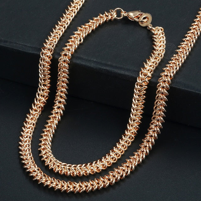 Men Women's Jewelry Set 585 Rose Gold Bracelet Necklace Set Double Curb Cuban Weaving Bismark Chain 2021 Wholesale Jewelry KCS04