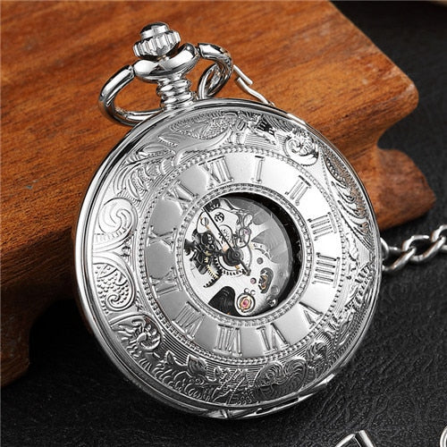 Vintage 2 Sides Open Case Mechanical Men's Watch Double Face Roman Dial Clock Hand Wind Pocket Watch With FOB Chain Gift