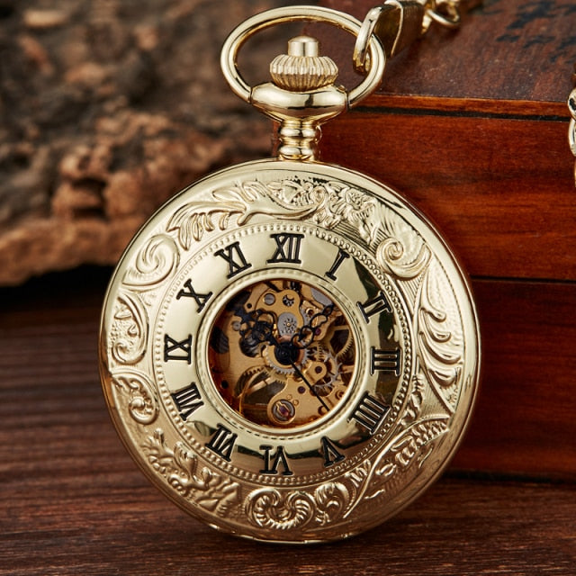 Vintage 2 Sides Open Case Mechanical Men's Watch Double Face Roman Dial Clock Hand Wind Pocket Watch With FOB Chain Gift