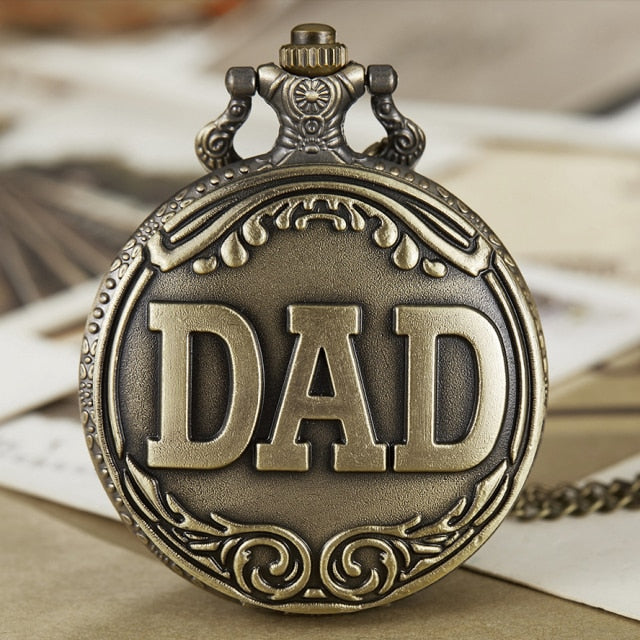 Fathers Day Gifts " TO MY GREAST DAD " Pocket Watch Best Idea for Daddy Father Antique Quartz Fob Chain Clock with Gift BOX Set