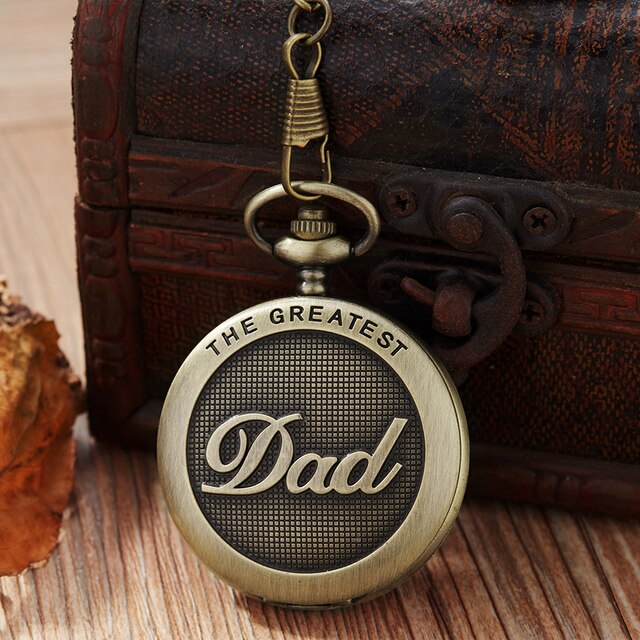 Fathers Day Gifts " TO MY GREAST DAD " Pocket Watch Best Idea for Daddy Father Antique Quartz Fob Chain Clock with Gift BOX Set