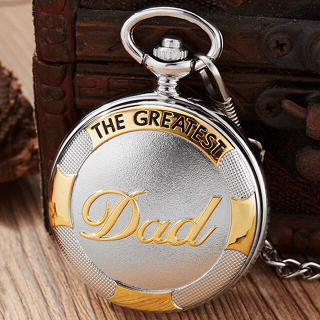 Fathers Day Gifts " TO MY GREAST DAD " Pocket Watch Best Idea for Daddy Father Antique Quartz Fob Chain Clock with Gift BOX Set