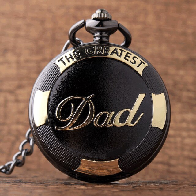 Fathers Day Gifts " TO MY GREAST DAD " Pocket Watch Best Idea for Daddy Father Antique Quartz Fob Chain Clock with Gift BOX Set