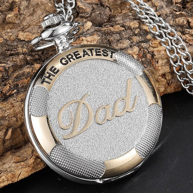 Fathers Day Gifts " TO MY GREAST DAD " Pocket Watch Best Idea for Daddy Father Antique Quartz Fob Chain Clock with Gift BOX Set