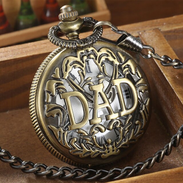 Fathers Day Gifts " TO MY GREAST DAD " Pocket Watch Best Idea for Daddy Father Antique Quartz Fob Chain Clock with Gift BOX Set