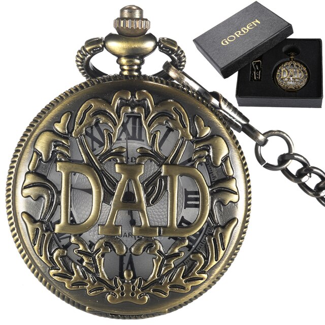 Fathers Day Gifts " TO MY GREAST DAD " Pocket Watch Best Idea for Daddy Father Antique Quartz Fob Chain Clock with Gift BOX Set