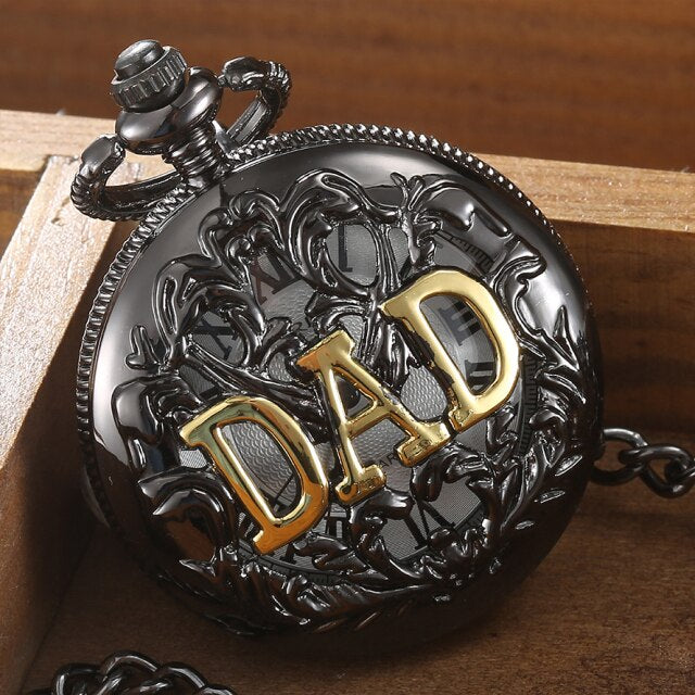 Fathers Day Gifts " TO MY GREAST DAD " Pocket Watch Best Idea for Daddy Father Antique Quartz Fob Chain Clock with Gift BOX Set