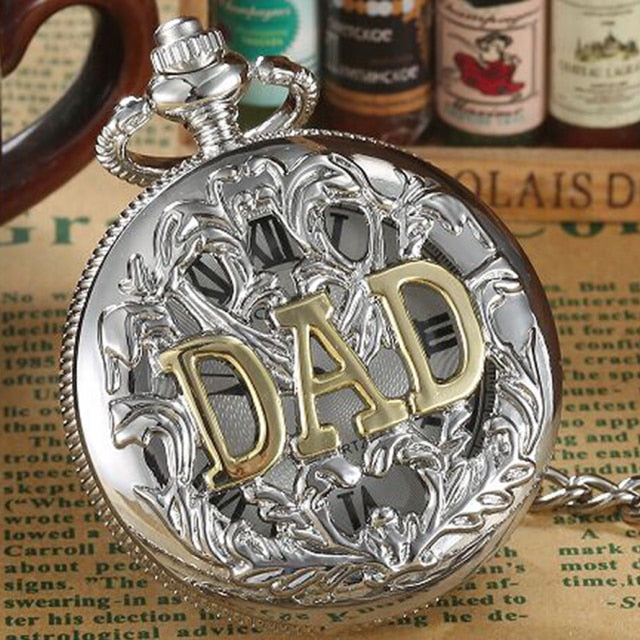 Fathers Day Gifts " TO MY GREAST DAD " Pocket Watch Best Idea for Daddy Father Antique Quartz Fob Chain Clock with Gift BOX Set