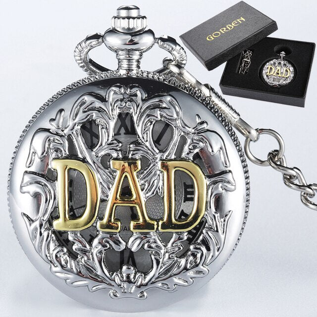 Fathers Day Gifts " TO MY GREAST DAD " Pocket Watch Best Idea for Daddy Father Antique Quartz Fob Chain Clock with Gift BOX Set