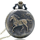 Vintage Bronze Pocket Watch Quartz Retro Horse Full Hunter Pendant Watch with Fob Necklace Chain Best Gift for Men Women reloj