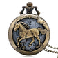 Vintage Bronze Pocket Watch Quartz Retro Horse Full Hunter Pendant Watch with Fob Necklace Chain Best Gift for Men Women reloj