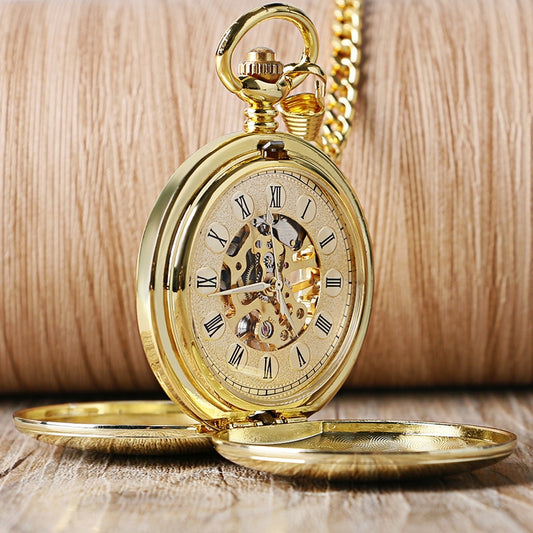 Navidad Christmas Gift Smooth Mechanical Pocket Watch Full Luxury Gold Color Men Women Stylish Retro FOB Hand Wind Double Hunter