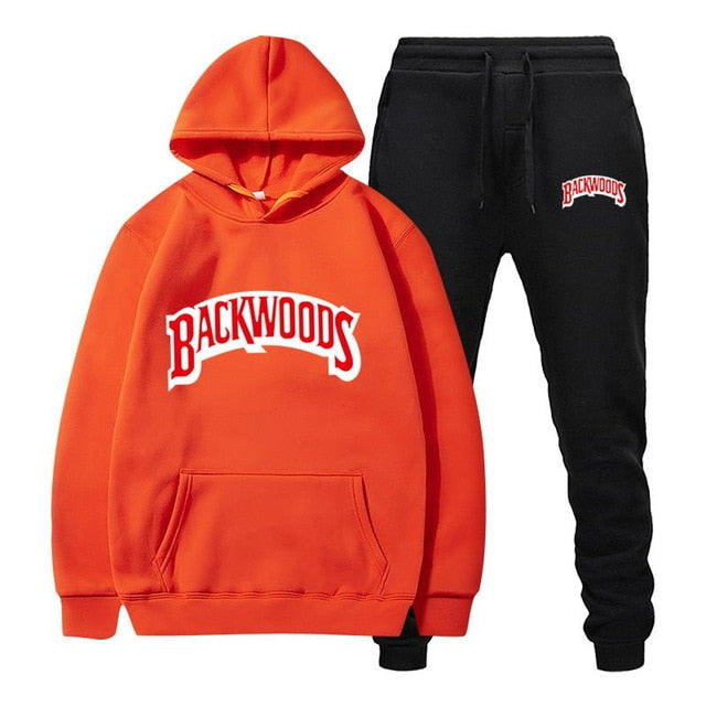 fashion brand Backwoods Men's Set Fleece Hoodie Pant Thick Warm Tracksuit Sportswear Hooded Track Suits Male Sweatsuit Tracksuit