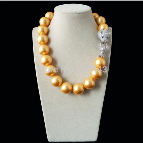 Naturel 16mm or jaune shell perle inlay zircon DE LUXE collier>>> free   shipping