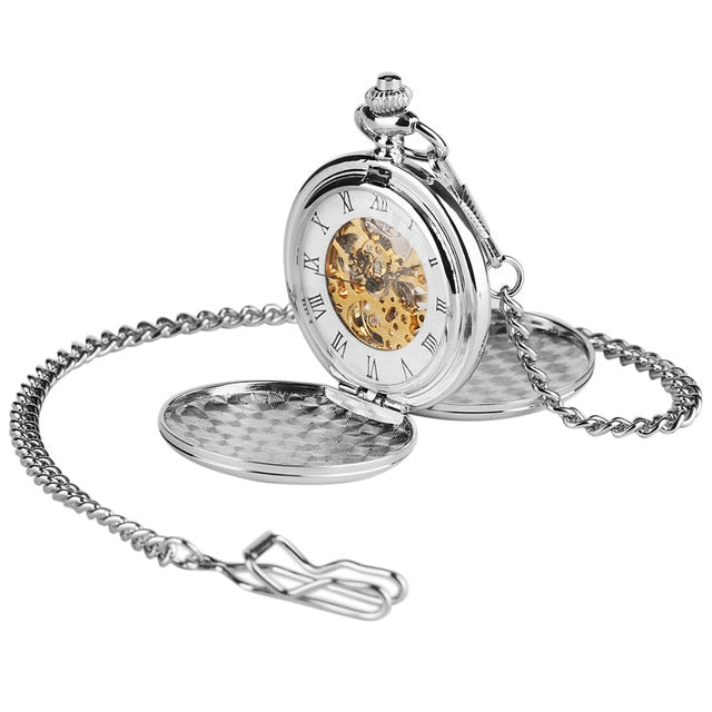 Navidad Christmas Gift Smooth Mechanical Pocket Watch Full Luxury Gold Color Men Women Stylish Retro FOB Hand Wind Double Hunter