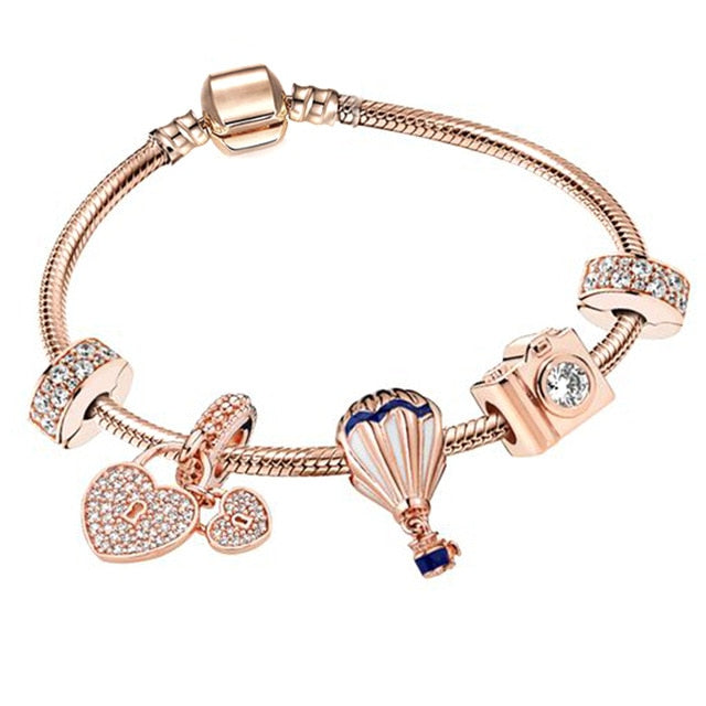 Bracelet de Charme fantaisie Acier inoxydable couleur rose