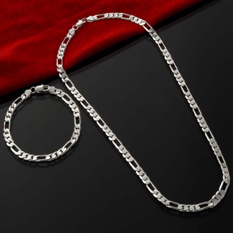 Magnifique Collier Bracelet Figaro Argent 925/1000