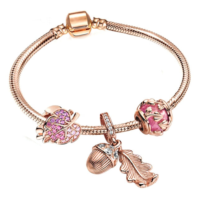 Bracelet de Charme fantaisie Acier inoxydable couleur rose