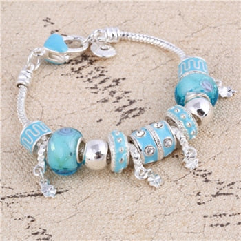 ZOSHI Pink Crystal Charm Silver Color Bracelets & Bangles for Women Murano Beads Silver Plated Bracelet Femme S925 Jewelry