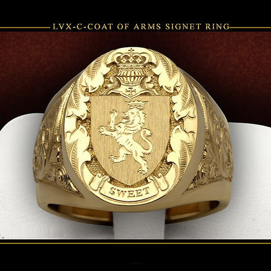 Bague Chevalière 18K Yellow Gold Color Royal Seal Ring Crown Lion Sculptured Coin Finger Ring Punk Biker Rings for Men Rock Jewelry