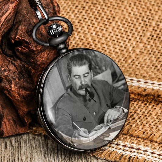 Men's Pocket Watch Soviet Hero Portrait of Stalin of Russia's Leader Quartz Watch Chain Pendant Fob Art Collectibles Hour Gifts