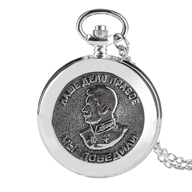 Men's Pocket Watch Soviet Hero Portrait of Stalin of Russia's Leader Quartz Watch Chain Pendant Fob Art Collectibles Hour Gifts