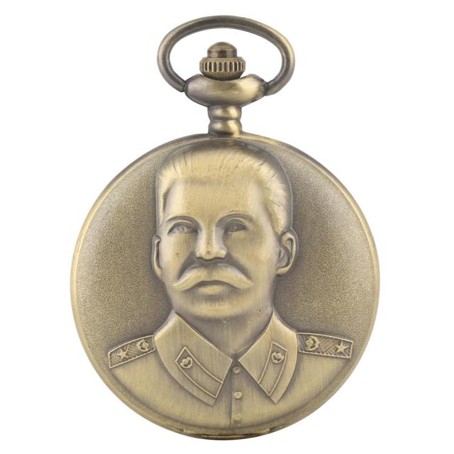 Men's Pocket Watch Soviet Hero Portrait of Stalin of Russia's Leader Quartz Watch Chain Pendant Fob Art Collectibles Hour Gifts