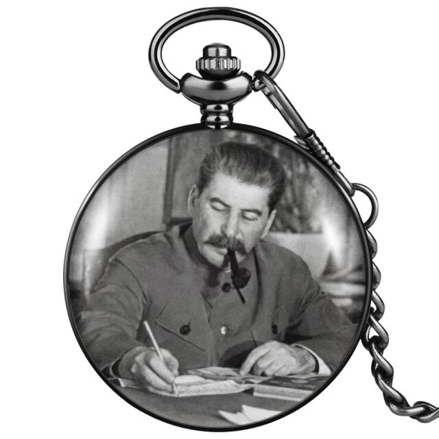 Men's Pocket Watch Soviet Hero Portrait of Stalin of Russia's Leader Quartz Watch Chain Pendant Fob Art Collectibles Hour Gifts