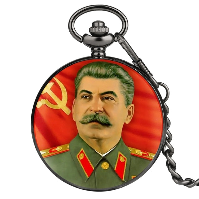 Men's Pocket Watch Soviet Hero Portrait of Stalin of Russia's Leader Quartz Watch Chain Pendant Fob Art Collectibles Hour Gifts