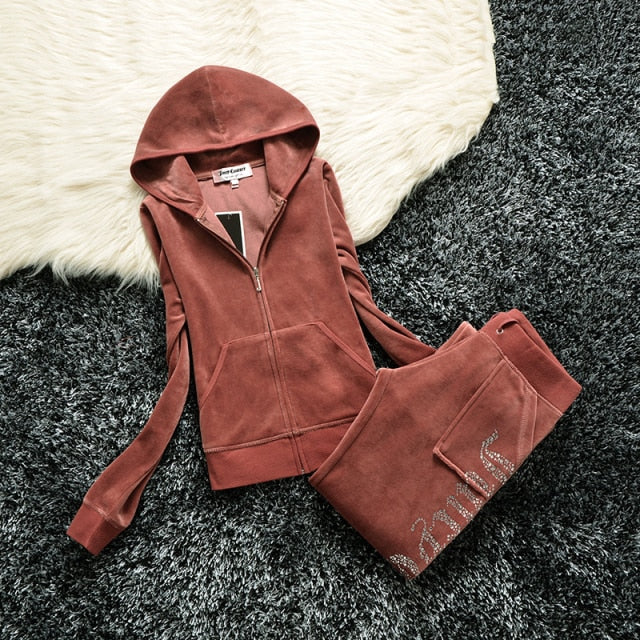 Spring/Fall 2021 Women's Brand Velvet Fabric Tracksuits Velour Suit Women Track Suit Hoodies And Pants fat sister sportswear