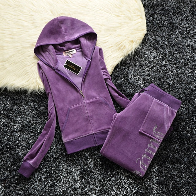 Spring/Fall 2021 Women's Brand Velvet Fabric Tracksuits Velour Suit Women Track Suit Hoodies And Pants fat sister sportswear