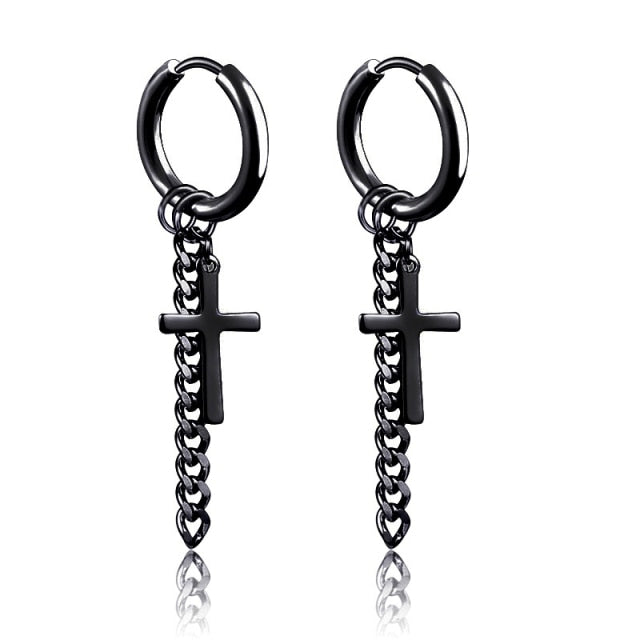 New Popular 1Pair Stainless Steel Ear Stud/Ear Clip Dangle Earrings For Men/Women Punk Black Piercing Fake Earrings Jewelry Gift