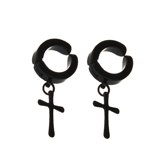 New Popular 1Pair Stainless Steel Ear Stud/Ear Clip Dangle Earrings For Men/Women Punk Black Piercing Fake Earrings Jewelry Gift