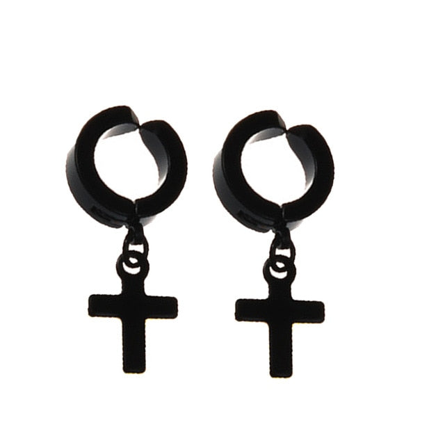 New Popular 1Pair Stainless Steel Ear Stud/Ear Clip Dangle Earrings For Men/Women Punk Black Piercing Fake Earrings Jewelry Gift