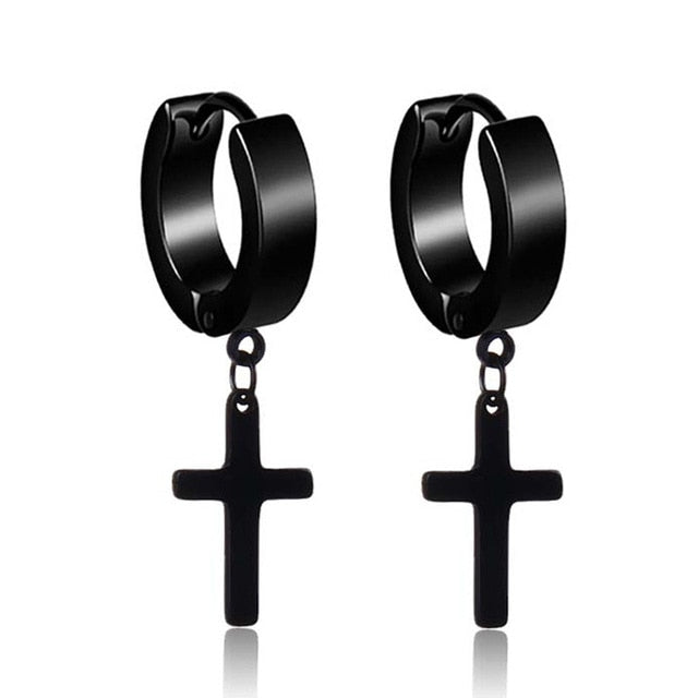 New Popular 1Pair Stainless Steel Ear Stud/Ear Clip Dangle Earrings For Men/Women Punk Black Piercing Fake Earrings Jewelry Gift