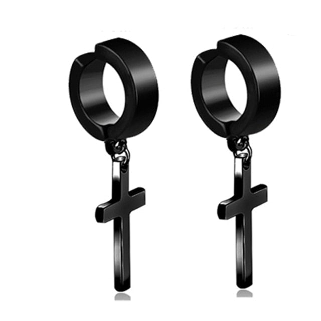 New Popular 1Pair Stainless Steel Ear Stud/Ear Clip Dangle Earrings For Men/Women Punk Black Piercing Fake Earrings Jewelry Gift