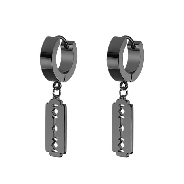 New Popular 1Pair Stainless Steel Ear Stud/Ear Clip Dangle Earrings For Men/Women Punk Black Piercing Fake Earrings Jewelry Gift