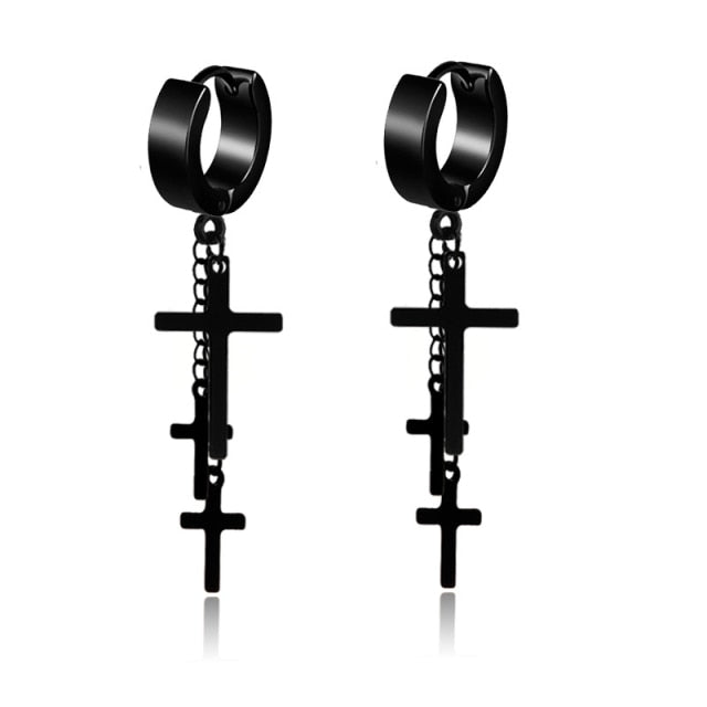 New Popular 1Pair Stainless Steel Ear Stud/Ear Clip Dangle Earrings For Men/Women Punk Black Piercing Fake Earrings Jewelry Gift