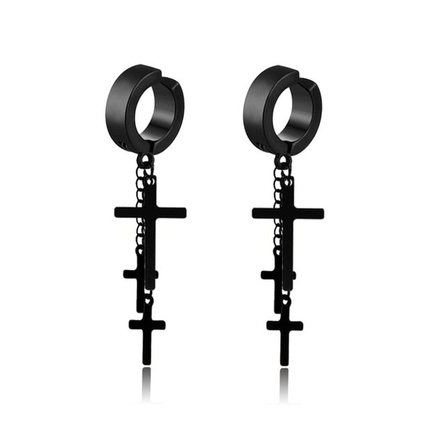 New Popular 1Pair Stainless Steel Ear Stud/Ear Clip Dangle Earrings For Men/Women Punk Black Piercing Fake Earrings Jewelry Gift