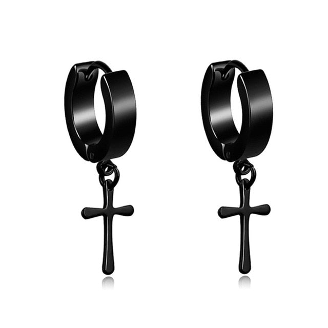 New Popular 1Pair Stainless Steel Ear Stud/Ear Clip Dangle Earrings For Men/Women Punk Black Piercing Fake Earrings Jewelry Gift