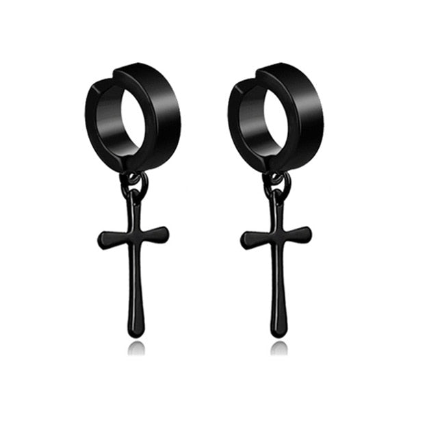 New Popular 1Pair Stainless Steel Ear Stud/Ear Clip Dangle Earrings For Men/Women Punk Black Piercing Fake Earrings Jewelry Gift