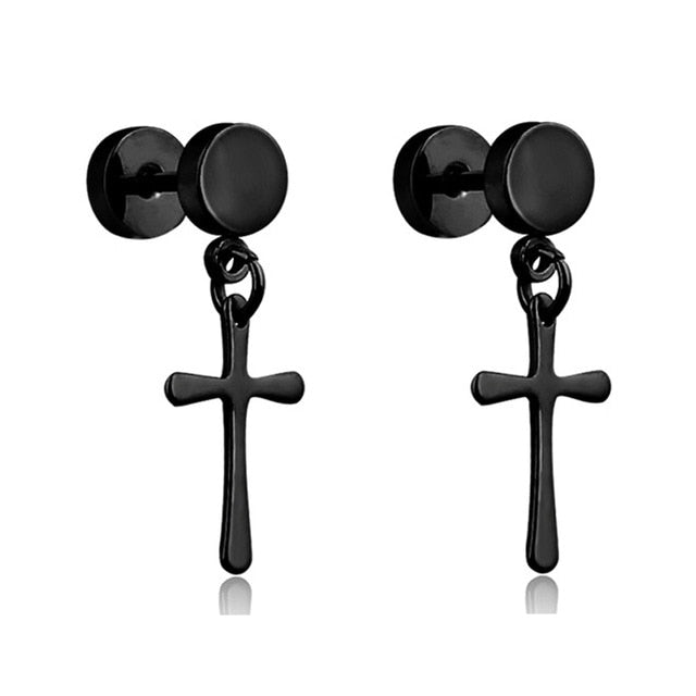 New Popular 1Pair Stainless Steel Ear Stud/Ear Clip Dangle Earrings For Men/Women Punk Black Piercing Fake Earrings Jewelry Gift