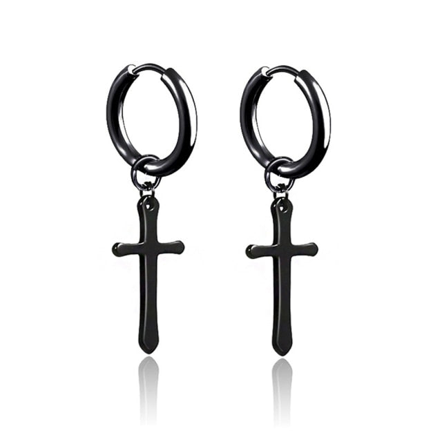 New Popular 1Pair Stainless Steel Ear Stud/Ear Clip Dangle Earrings For Men/Women Punk Black Piercing Fake Earrings Jewelry Gift