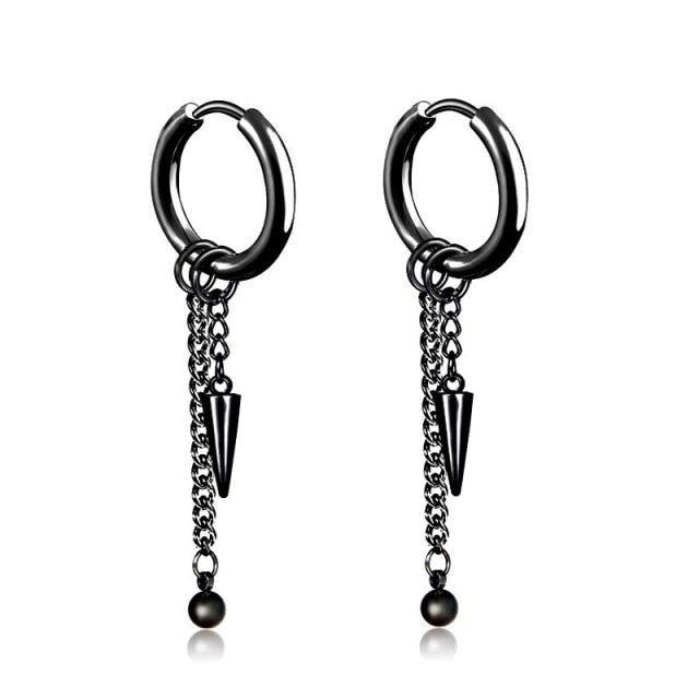 New Popular 1Pair Stainless Steel Ear Stud/Ear Clip Dangle Earrings For Men/Women Punk Black Piercing Fake Earrings Jewelry Gift